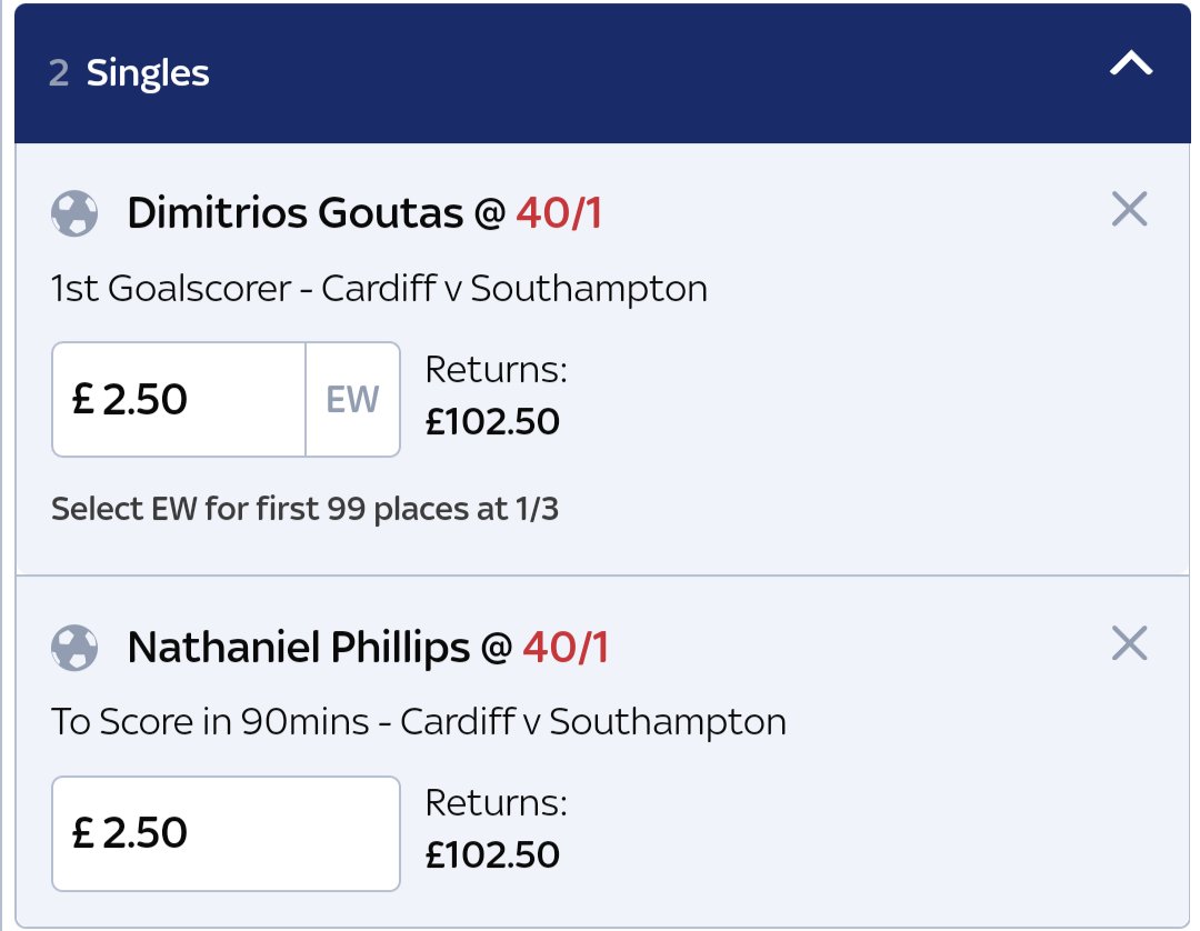 I 100% believe we will lose today, but I still went for these 2. Phillips is 40/1 anytime. 80/1 first scorer. Wild.