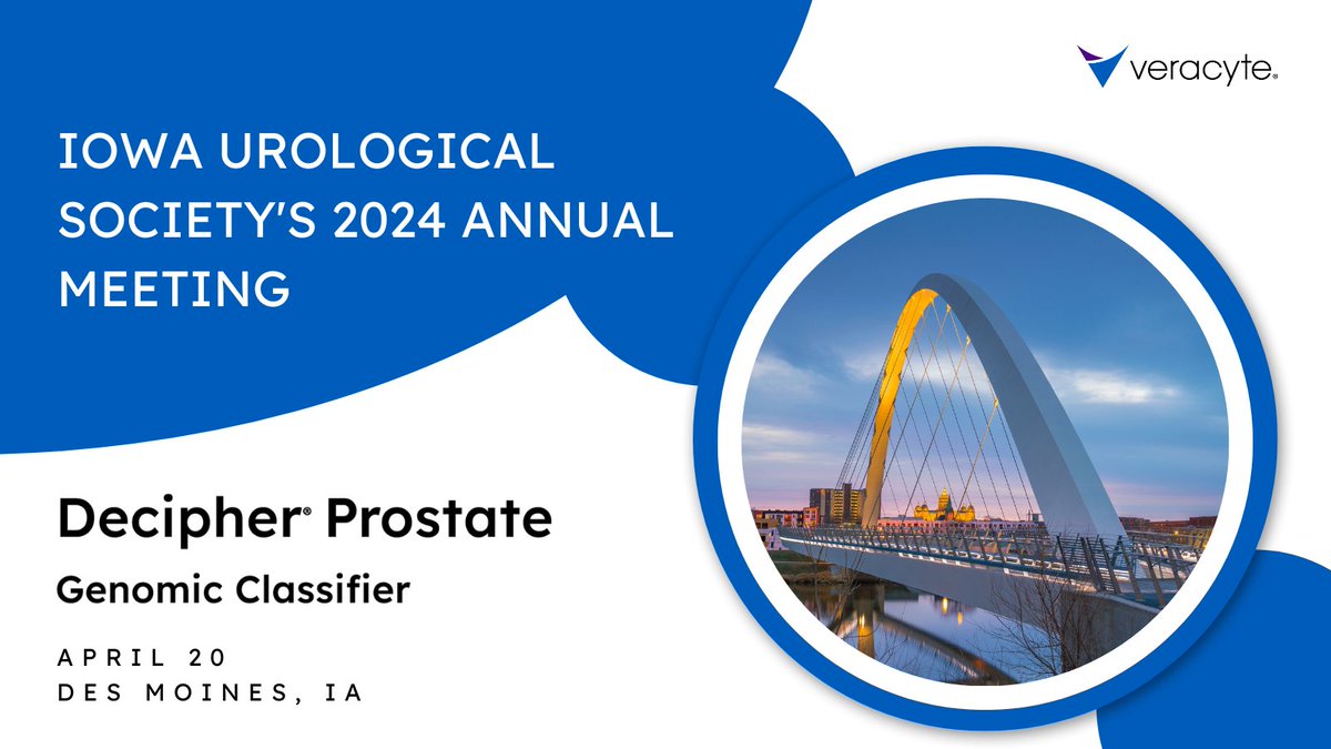 Today, catch us at the Iowa Urological Society's 2024 Annual Meeting in Des Moines, IA! Drop by our booth to chat with our team about how @Veracyte's #DecipherProstate can enhance your treatment planning with clarity and confidence. Don't miss out!