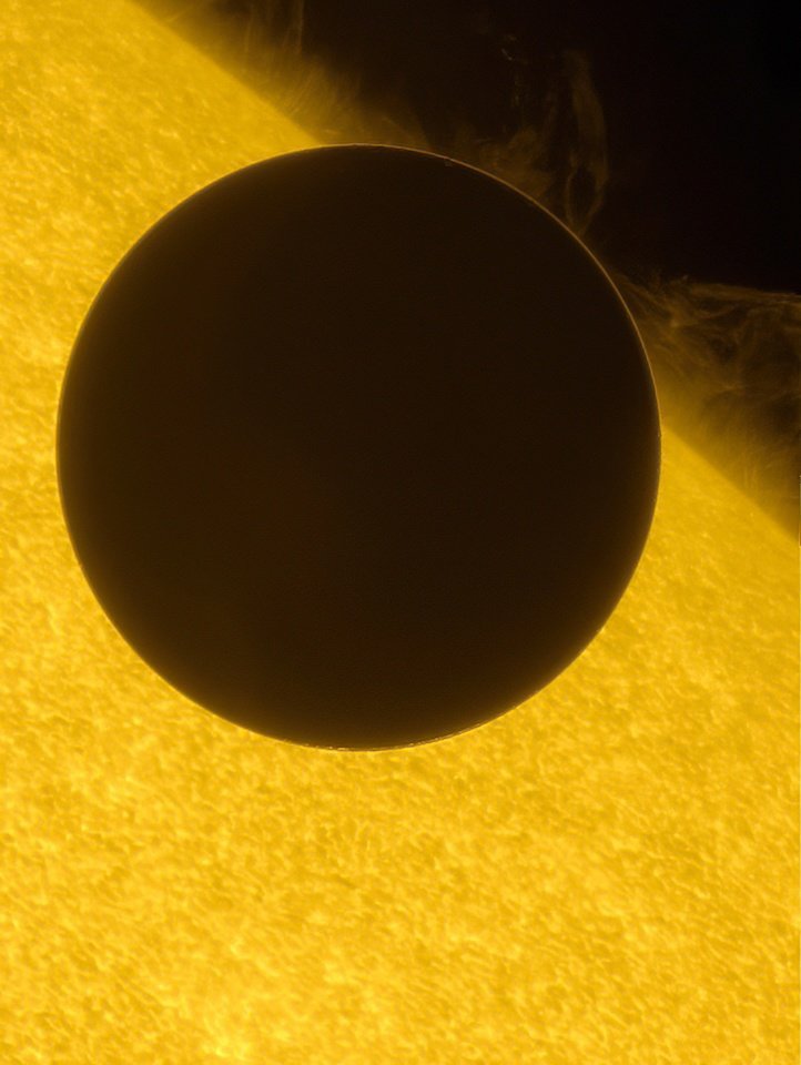 A stunning image of the transit of Venus across the Sun's disk, taken by the Hinode spacecraft on June 6, 2012. Earthlings will be able to observe the next transit in 2117.☀