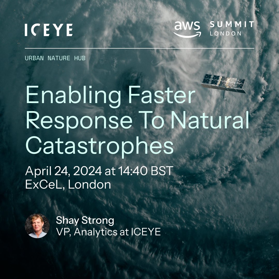 Join ICEYE's @shaybstrong at the AWS Summit London this Wednesday, where she'll discuss the science behind our natural catastrophe solutions. Discover how ICEYE leverages AWS to deliver satellite-powered flood monitoring for governments and insurers. 👉 hubs.li/Q02trd3t0.