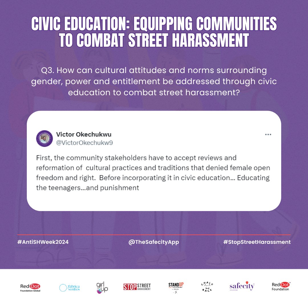 TheSafecityApp's tweet photo. Here’s a recap of our #Safecity Chat with @MyrianCastello & @_anushka_m on " Civic Education: Equipping Communities to Combat Street Harassment"
Access the full recap here
https://t.co/MIMUXD2Cyf
#AntiShWeek2024
#RedDotFoundation
#AntiSHWeek24 #StopStreetHarassment https://t.co/wHA2NtFyzV