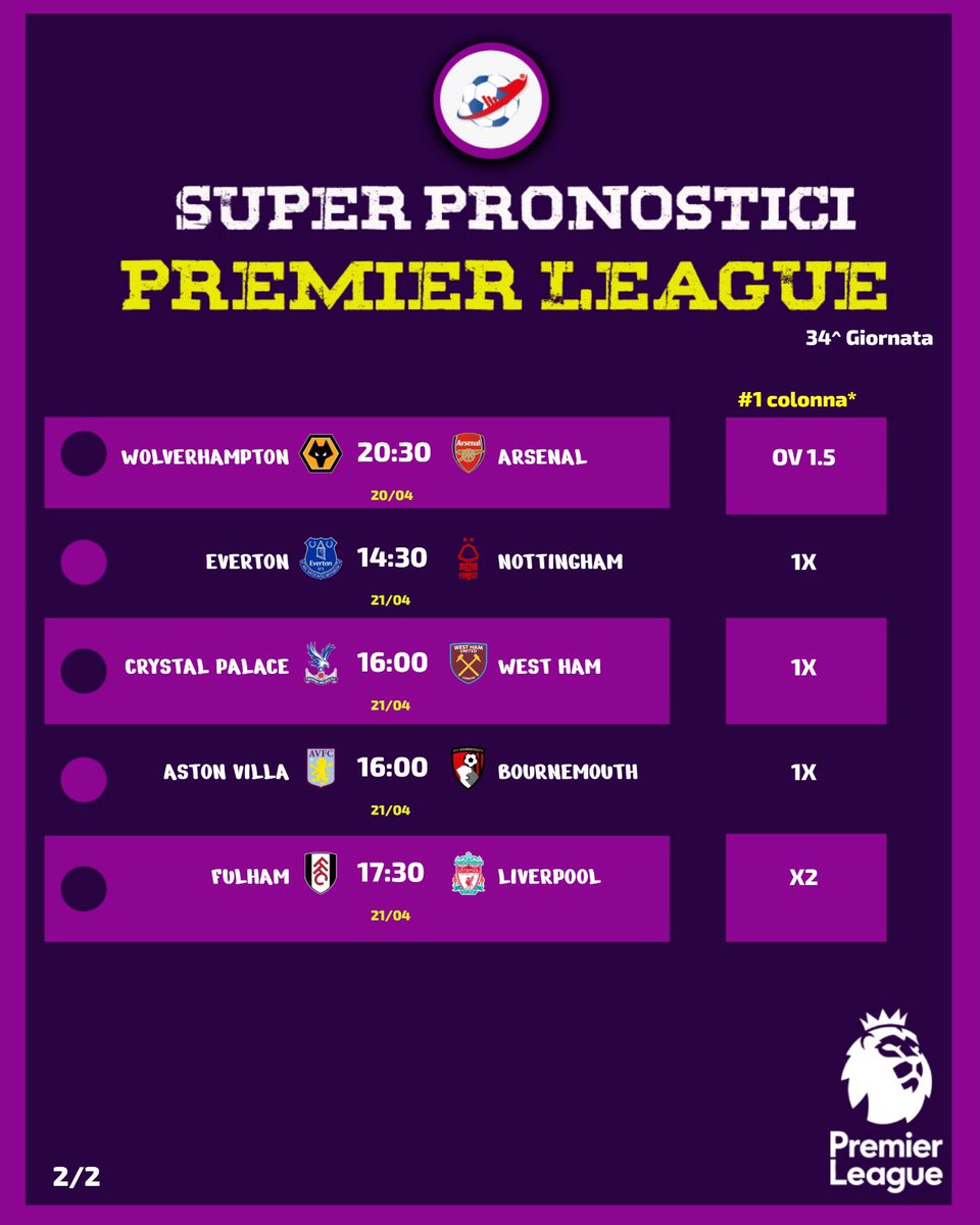 SuperPronostici's tweet photo. Pronostici Premier League 34^ Giornata
Altri pronostici https://t.co/FEcqxZBbZu

.
.
#20Aprile #CagliariJuve #PremierLeague https://t.co/YBWwgzDo3P