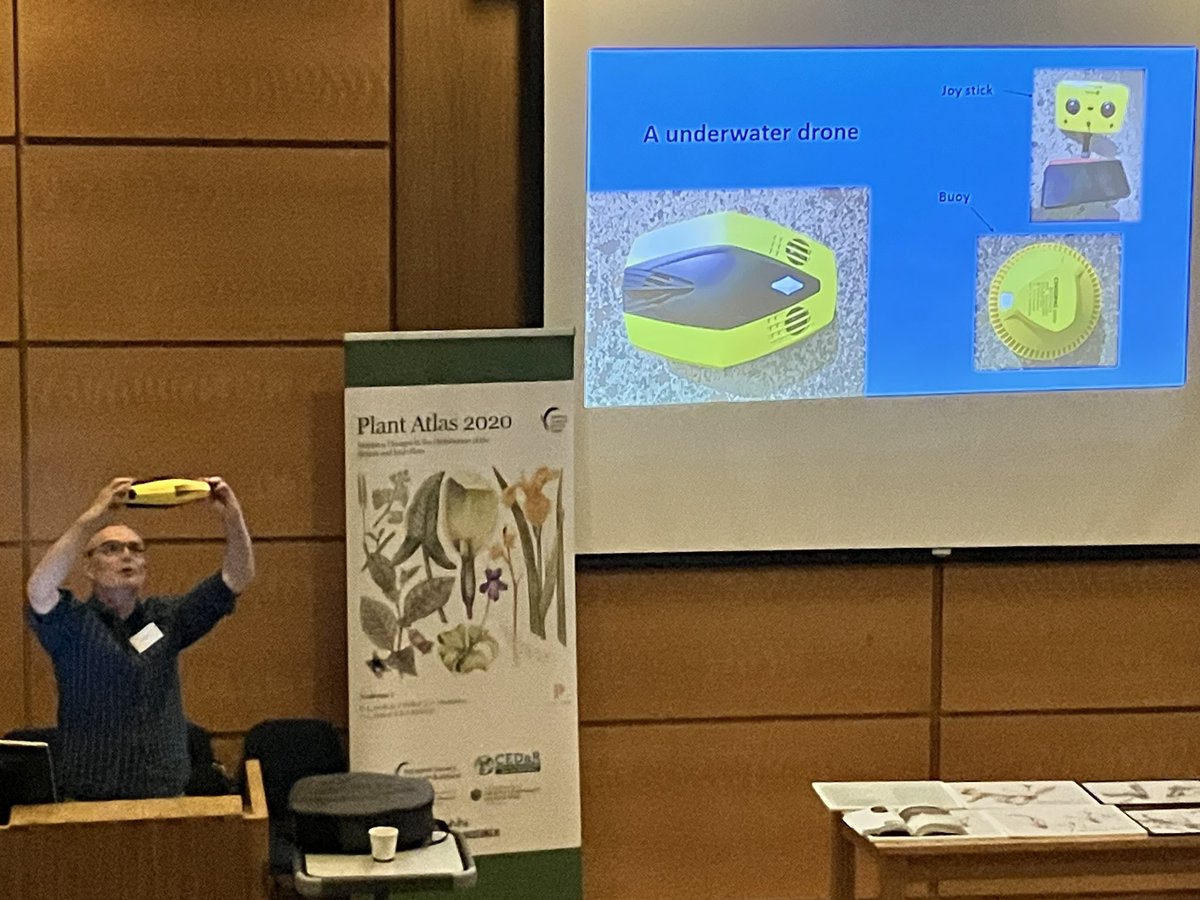 .@WexfordBotany1 explaining about using an underwater drone to survey aquatic plants which has been the subject of much curiosity of farmers who’d like a drone to count cows! Must have been pretty wet in those areas. #BSBISpringConference