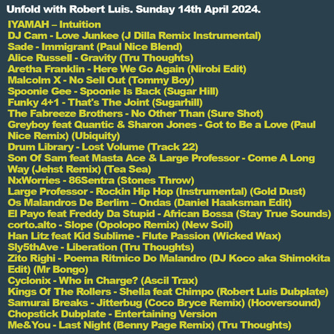 Unfold Radio with @iyamah_artist @alicemcrussell @jehstofficial @mastaace @PLargePro @stonesthrow @DANIELHAAKSMAN @El_Payo_RSA @freddydastupid @StayTrueSounds @opoloposweden @Sly5thAve @therealmrbongo @Cyclonixmusic @CHIMPOMCR @SamuraiBreaks @hooversoundrecs Coco Bryce + more.