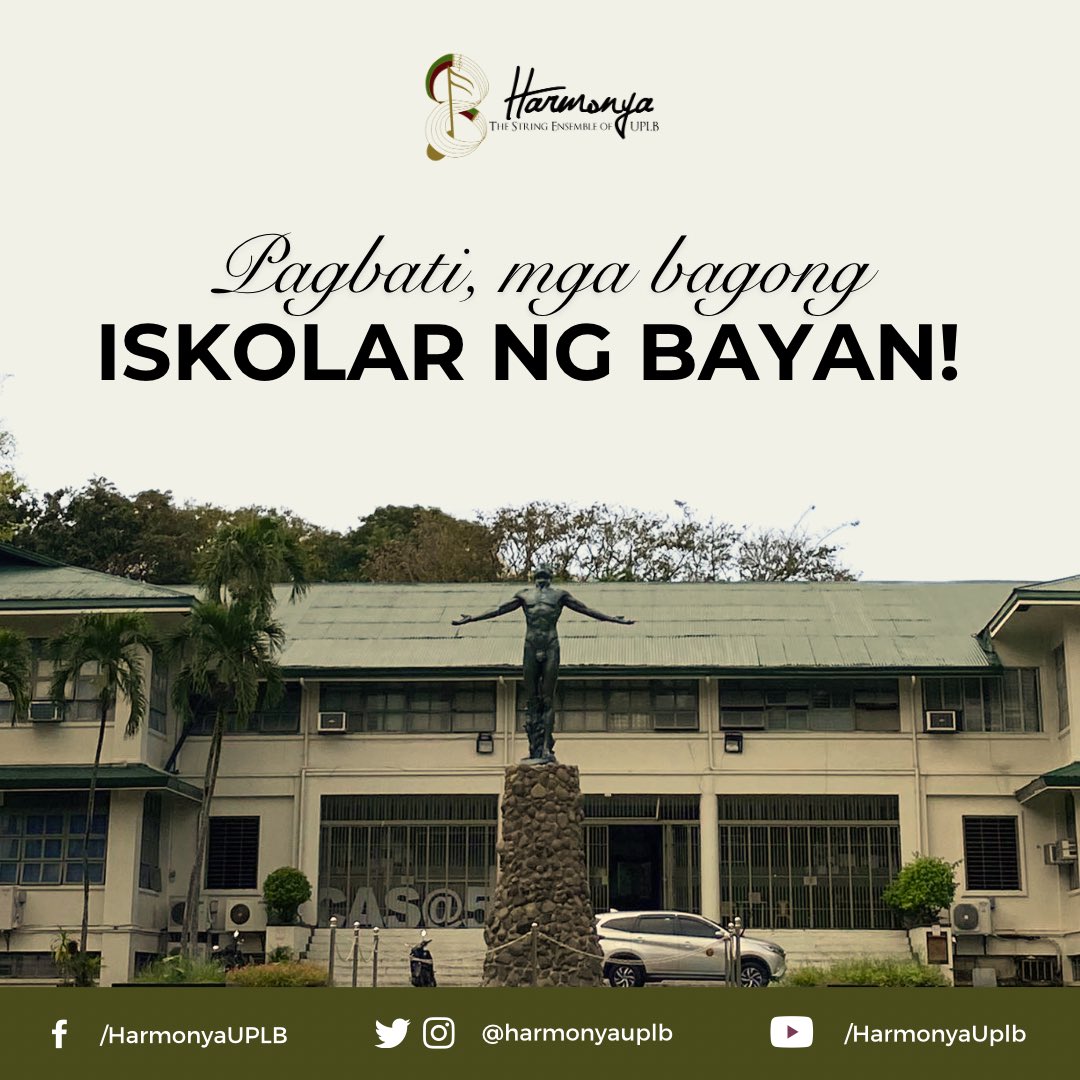 harmonyauplb's tweet photo. 𝐓𝐚𝐚𝐬 𝐤𝐚𝐦𝐚𝐨𝐧𝐠 𝐩𝐚𝐠𝐩𝐮𝐩𝐮𝐠𝐚𝐲 𝐬𝐚 𝐦𝐠𝐚 𝐛𝐚𝐠𝐨𝐧𝐠 𝐢𝐬𝐤𝐨𝐥𝐚𝐫 𝐧𝐠 𝐛𝐚𝐲𝐚𝐧! ✊

Malugod na binabati ng Harmonya: The String Ensemble of UPLB ang lahat ng isko't iska sa nagdaang UPCAT 2024! 

#harmonyauplb
#tuloyangmusika https://t.co/nR8LyK4evi