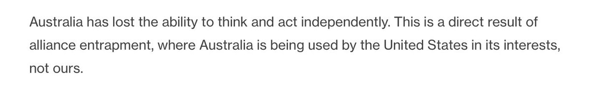 Entrapped and the LNP, with Labor following obediently behind like Pavlov’s dog trained by Murdoch led election defeats, can’t see the world but through USA blinkers.