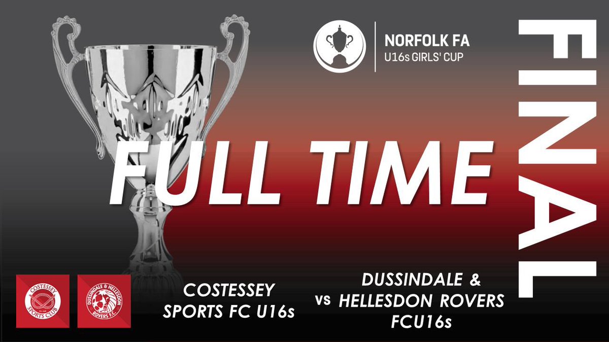 Congratulations to Dussindale & Hellesdon Rovers who are this season’s Norfolk #U16sGirlsCup Champions! 🙌

FT: @CostesseySports U16s 0-2 @HellesdonYthFC U16s

#NorfolkFootball ⚽️🏆