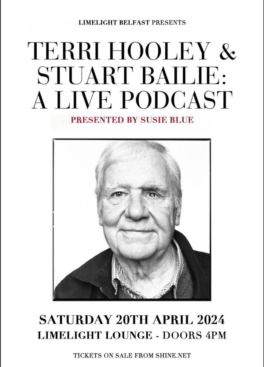 TODAY: Terri Hooley & Stuart Bailie: A Live Podcast presented by Susie Blue. Doors 4pm Show: 4.30pm Tickets on the door and via: bit.ly/THSBpod