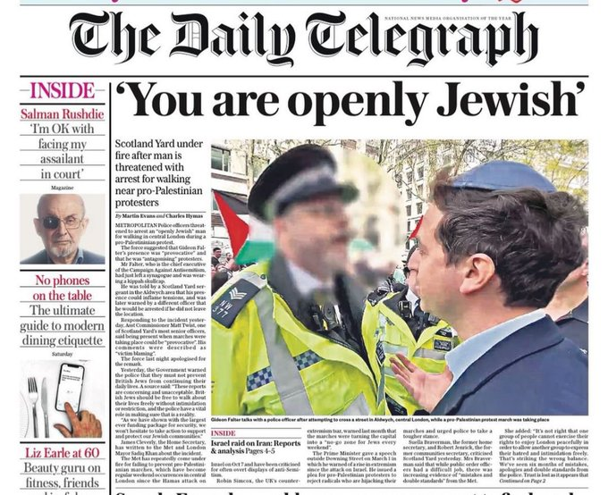 Appeasement never works; UK police threaten a man with arrest for being openly jewish; victimblaming af

How weak and disgusting have european governments become when they dont dare to stand up to aggressors like pro palestinian protestors,

but they do threaten openly jewish