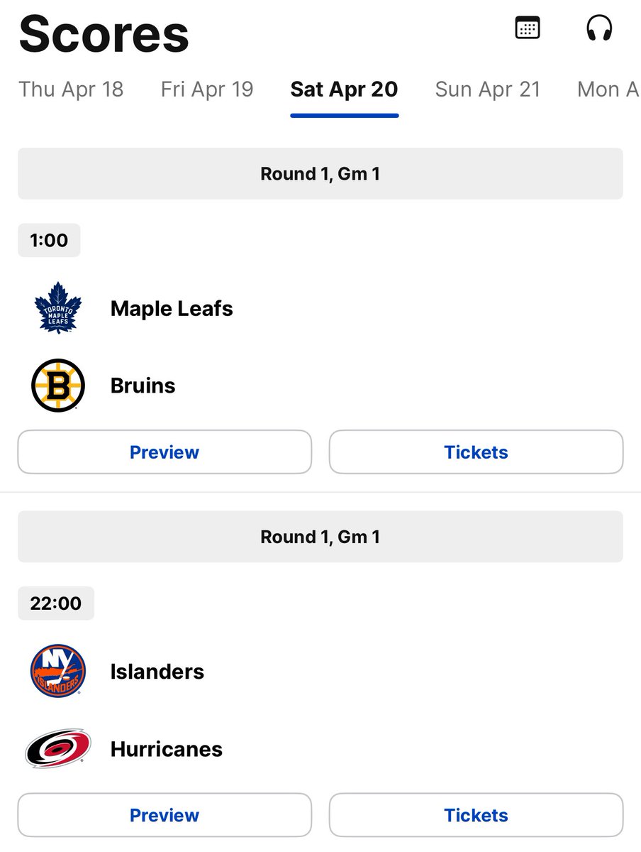 Playoff Hockey Saturday!!
<a href="/officialEIHL/">Elite Ice Hockey League | #EIHL</a> playoffs 3 pm &amp; 7 pm lets go <a href="/BelfastGiants/">Belfast Giants</a> then <a href="/NHL/">NHL</a> playoffs 10 pm &amp; 1 am lets go <a href="/MapleLeafs/">Toronto Maple Leafs</a> (lets hope I can stay up to 3/4 am)