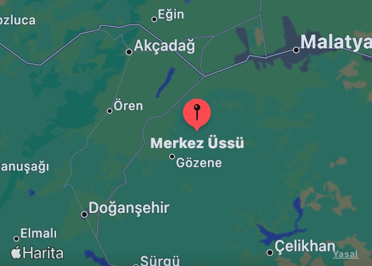 20.04.2024 - 14:13 'de #Malatya, #Gözene  yakınında 4.5 büyüklüğünde bir #deprem meydana geldi.