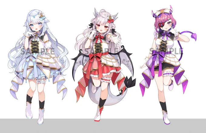 【 報告 】 VTuber事務所「めろふぃにてぃ」所属 ・さんそちゃん 様 ・花冠あむる 様 ・チーシュ・カラメル 様 お三方のアイドル衣装をデザインと共に担当させて頂きました! 素敵な楽曲やグッズが盛り沢山ですので、よろしくお願い致します!