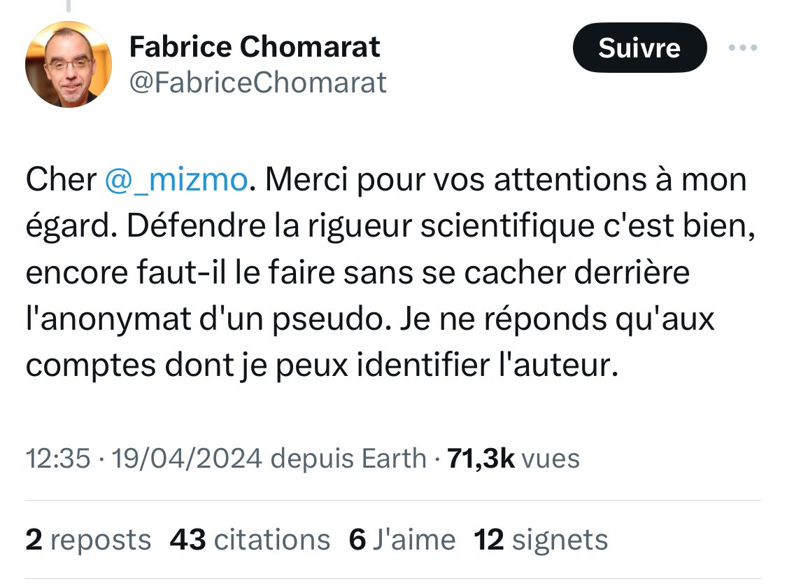 Cher Fabrice, bonjour je ne suis pas anonyme, je m’appelle Sylvain Cavalier et j’aimerais savoir pourquoi l’université de Montpellier propose un Master complètement perché de vibration quantique et toutes ces conneries de croyances New Age qui ne sont pas scientifiques du tout ?