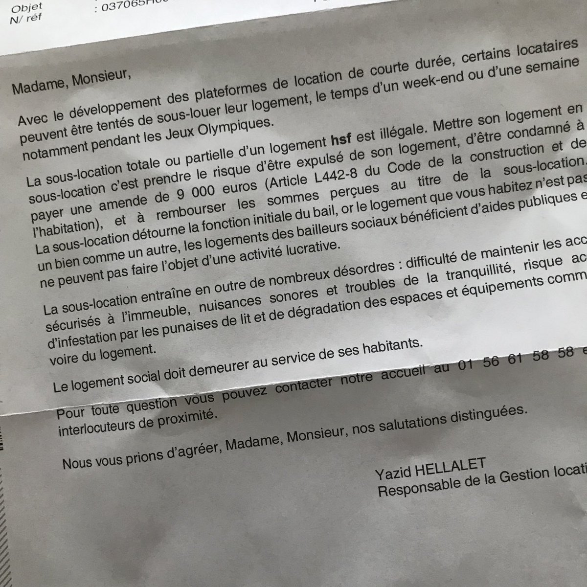 Tout le monde est prévenu dans les cités de #Paris19 ? 
Sous-louer son hlm pendant les JO de ⁦@Paris2024⁩ c’est 9000€ d’amende et la saisie des sommes perçues !