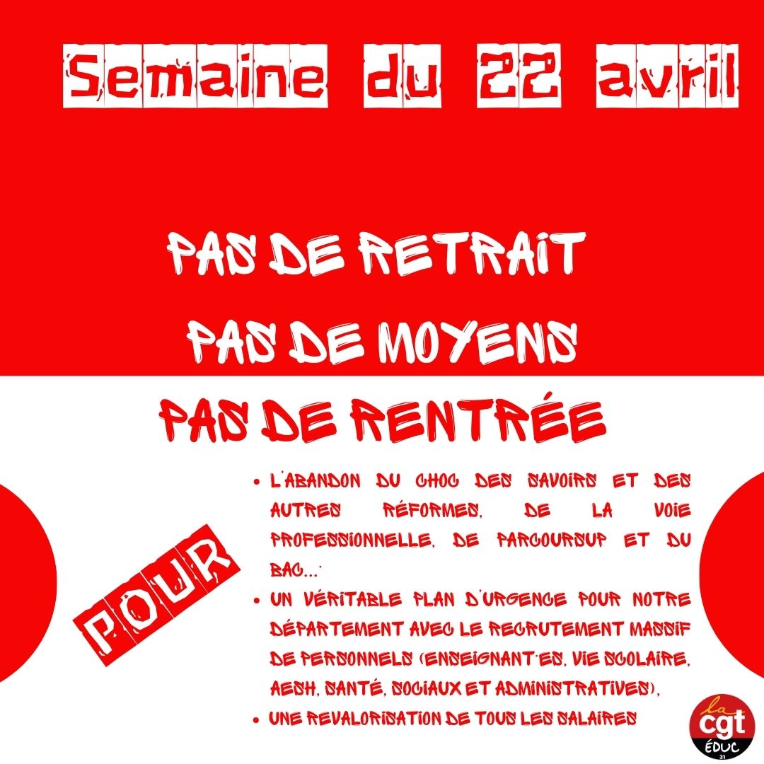 Dès lundi, en grève POUR un choc des moyens!
#22Avril #EnGreve #ChocDesMoyens