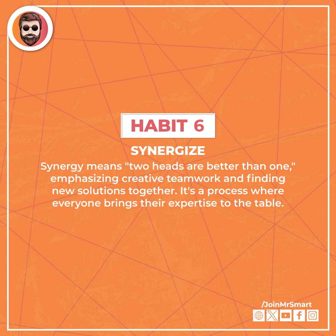 Achieve more together! Habit 6 shows how teamwork and combined strengths lead to incredible results.

#Synergy #mrsmart #CollaborationPower