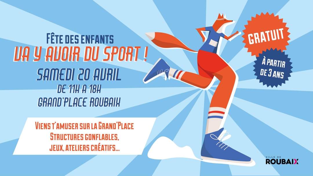 Jusque 18h sur la Grand'Place de #Roubaix : des structures gonflables, des jeux, des ateliers créatifs... sur le thème des Jeux Olympiques 🏅🎨🤹‍♂️ pour les enfants à partir de 3 ans. 🎈👧👦 💰 Gratuit