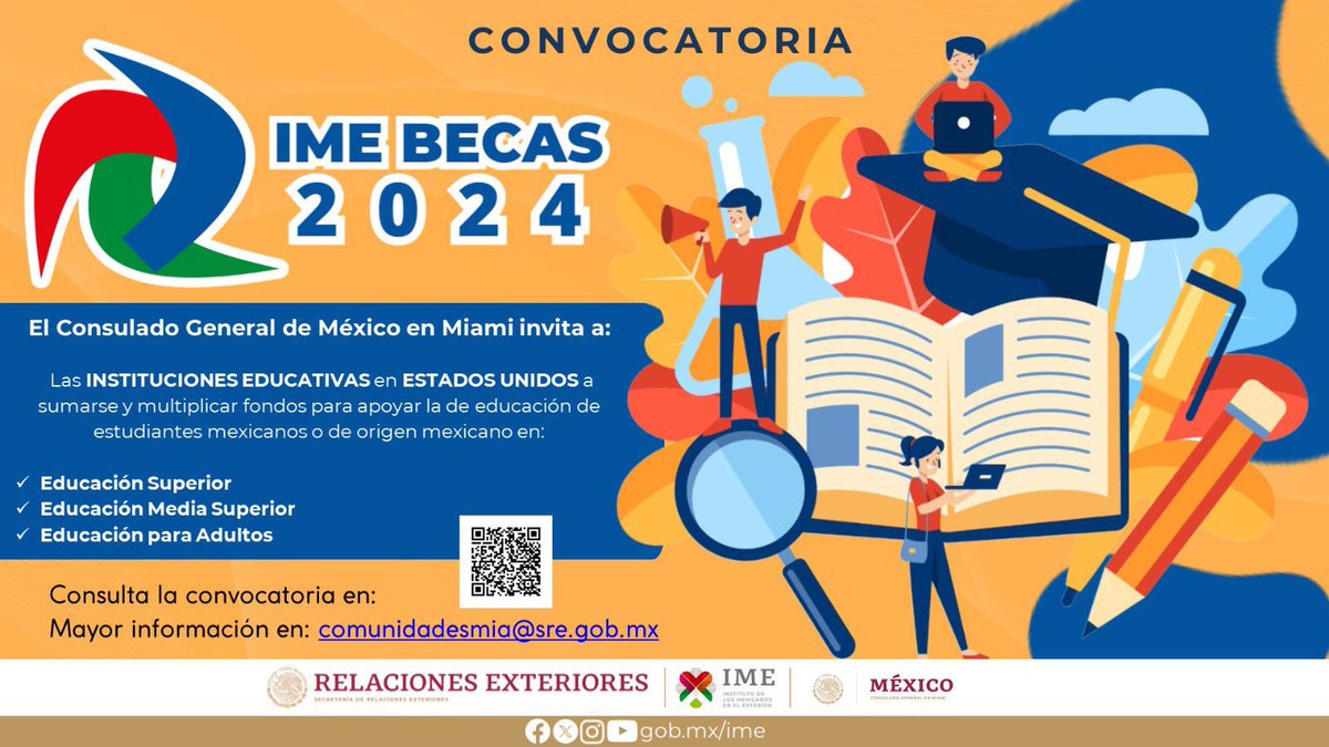 ¡#IMEBecas 2024! Si perteneces a una organización que brinda educación a jóvenes y adultos de la comunidad🇲🇽, participa en la “Convocatoria IME Becas 2024” para apoyar a los alumn@s mexican@s del sur de Florida. Información: 
👉drive.google.com/drive/folders/…. Tienes hasta el 3  de