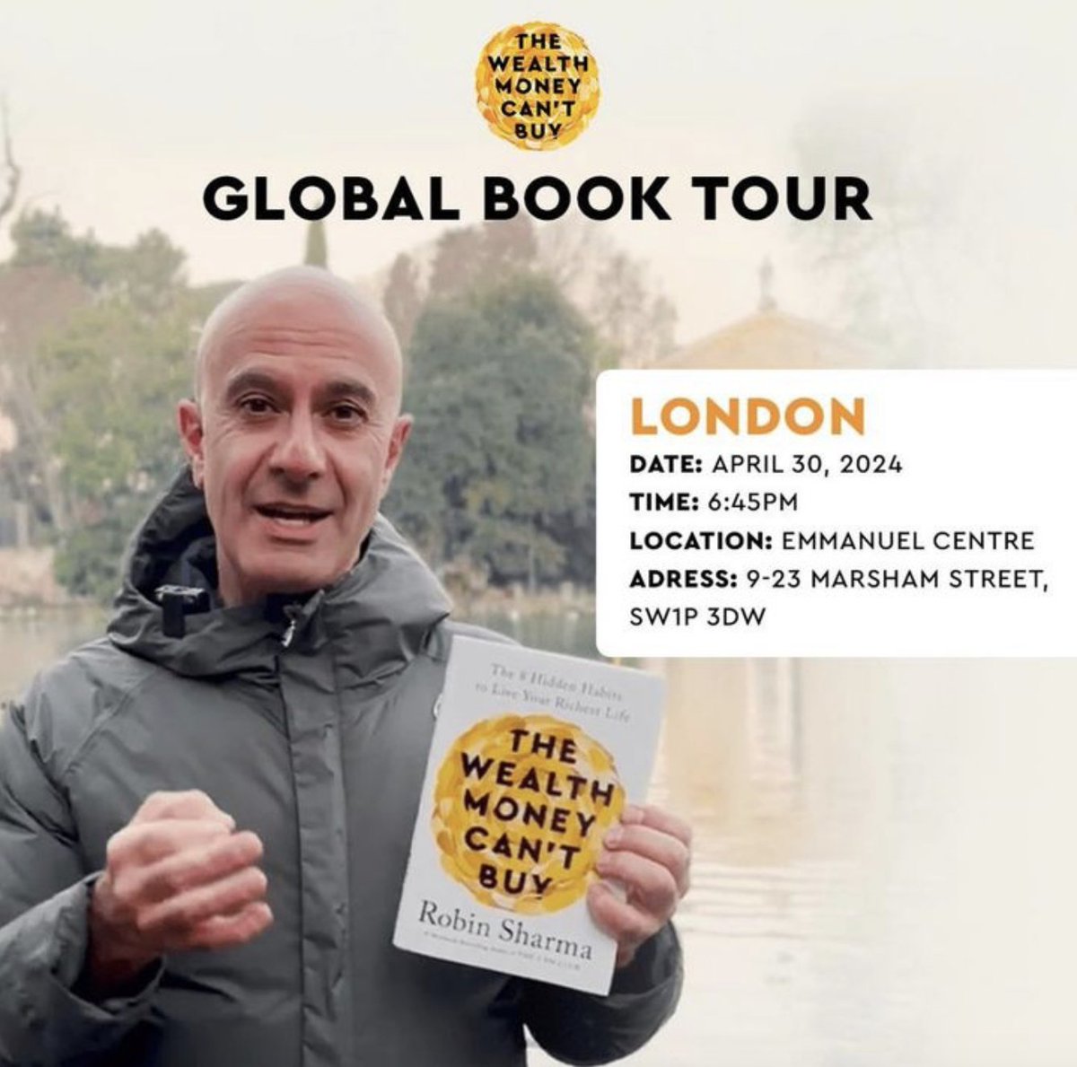 Special announcement for all my UK readers: I’m coming to London on April 30th, as part of my global book tour.

Date: Tue, 30 April 2024
Time: 6:45 pm
Location: Emmanuel Centre, 9-23 Marsham Street, SW1P3DW

Get your tickets now via this link: tr.ee/EA45ABBEqh