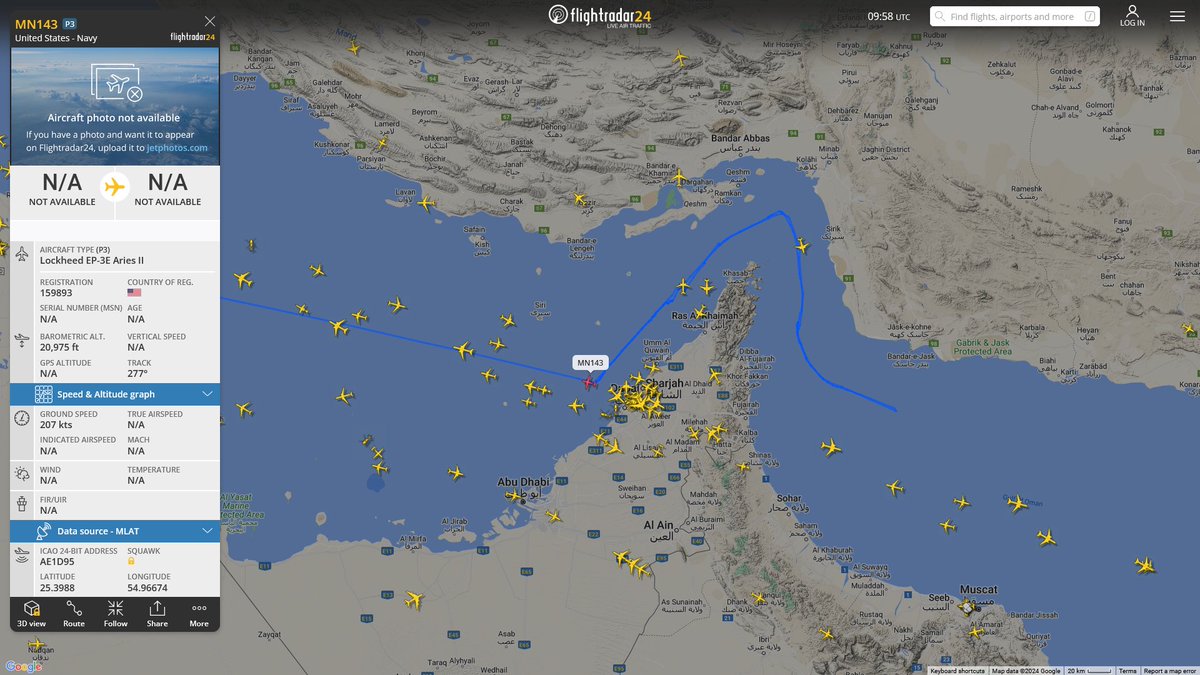 AIYeyENGDdJkjTr's tweet photo. Apr. 20, 2024
#Isa Air Base #Strait of Hormuz
#MN143 #AE1D95 USN EP-3E Aries II https://t.co/0EBSTwlUAN