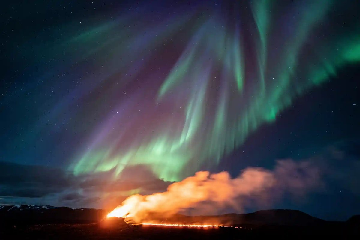 'Volcano and Northern Lights' Grindavik, Iceland. Photo: Marco di Marco