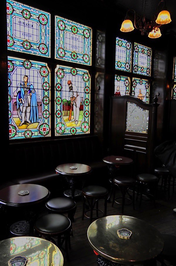 DurhamWASP's tweet photo. W.G. Grace, one of Ann Sotheran’s stained glass windows in The Champion on the corner of Wells St and Eastcastle St https://t.co/3v6R2mCafR