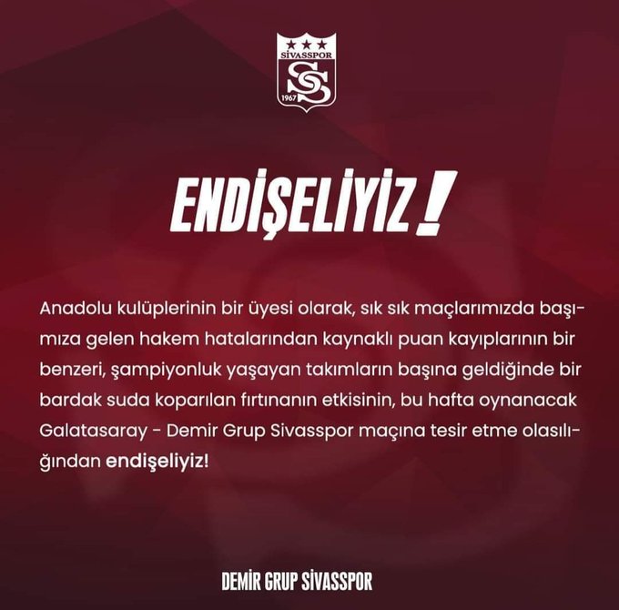 Galatasaray maçına önce endişeli olan Sivasspor Fenerbahçe maçı için çok rahat