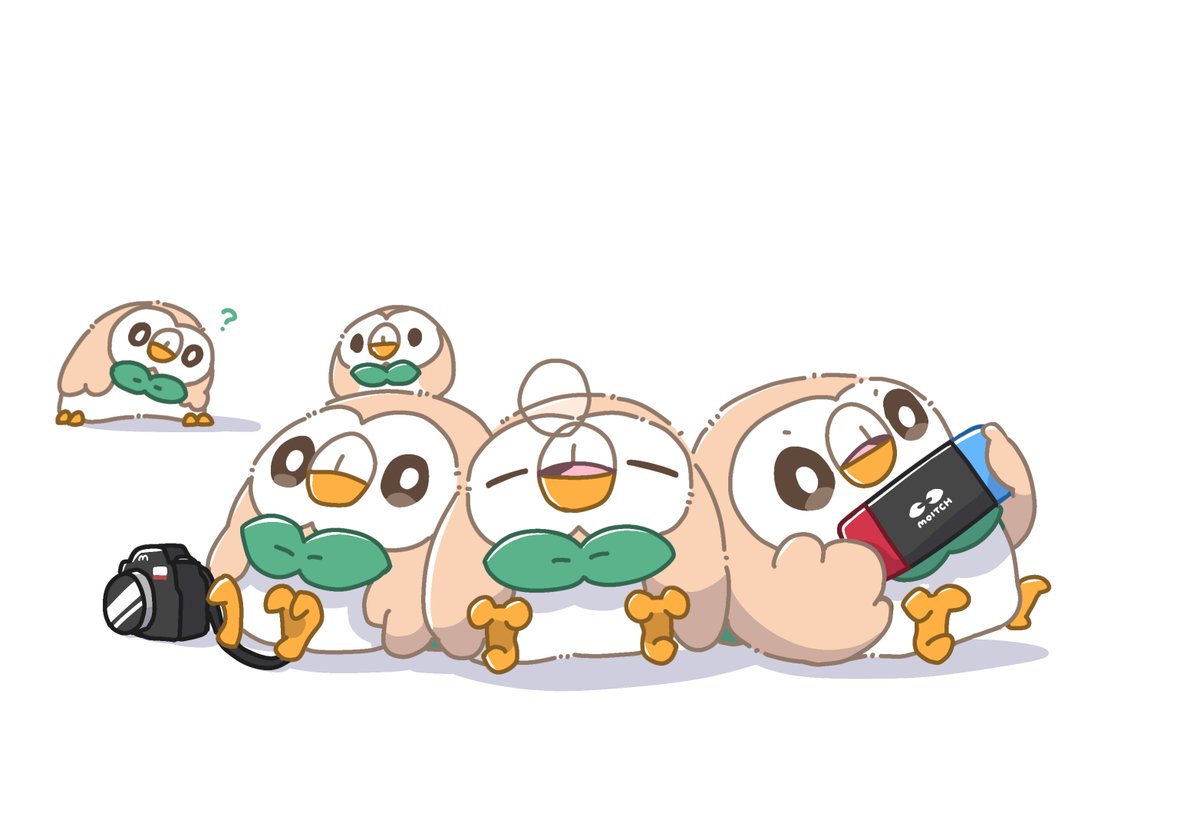 rowlet open mouth simple background white background holding closed eyes pokemon (creature) no humans  illustration images