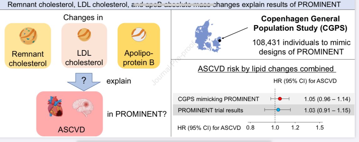 👉Remnant cholesterol, LDLc, and apoB absolute mass changes explain results of the PROMINENT trial ☝️Absolute mass changes in remnant cholesterol, LDL cholesterol, and apolipoprotein B can explain results of the PROMINENT trial. The 3mg/dL (0.08mmol/L) higher total atherogenic…