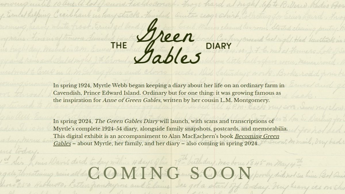 A big thanks to @VPRWesternU, @WesternU, @LMMI_PEI, @UPEI, Graphcom.ca, &, above all, the Webb family for helping make greengablesdiary.ca happen. Also this spring: mqup.ca/becoming-green… #PEI #GreenGables #AnnewithanE @McGillQueensUP @UPEI