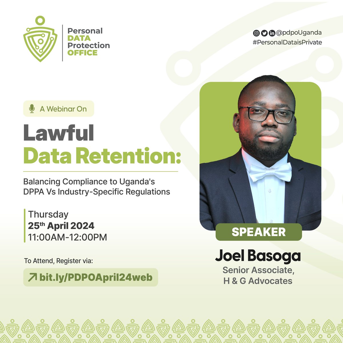 Data Privacy Webinar: Our Head of Technology (TMT) Practice, @JoelBasoga  will facilitate a capacity building training for data protection officers (DPOs) organised by the @pdpoUG .

🔗 Register and sign up here: bit.ly/PDPOApril24web

#DataPrivacy #DataProtection #Webinar