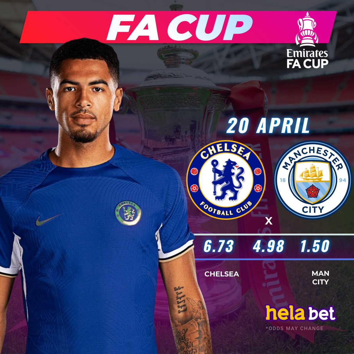 🇬🇧 FA CUP 🇬🇧 ⚽ #ManCity VS #Chelsea 👉 Bet on the match in #helabet 👉 cutt.ly/UwY8h1uG #facup #football #betting