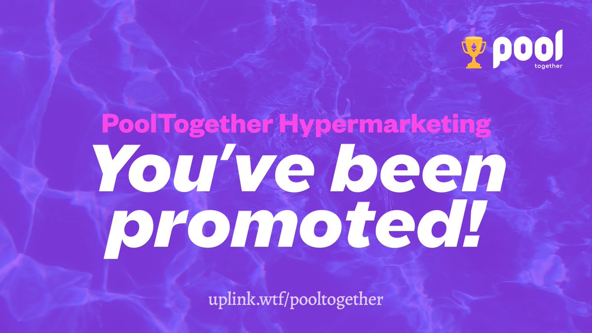 Congratulations! You've been promoted to Head of Marketing at @pooltogether_! 🫵🧑‍💼 Your first task: Revamp the marketing messaging. The top 3️⃣ submissions with the most votes will earn a paycheck—300 OP in rewards! Find more details and templates on @uplinkwtf: