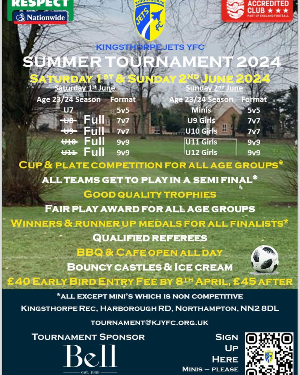 GET INVOLVED! #KingsthorpeJets #Tournament #Summer #NN2 #Northampton #Northamptonshire #KingsthorpeRec #GrassrootsFootball ##YouthFootball #Football #ScanTheQR
