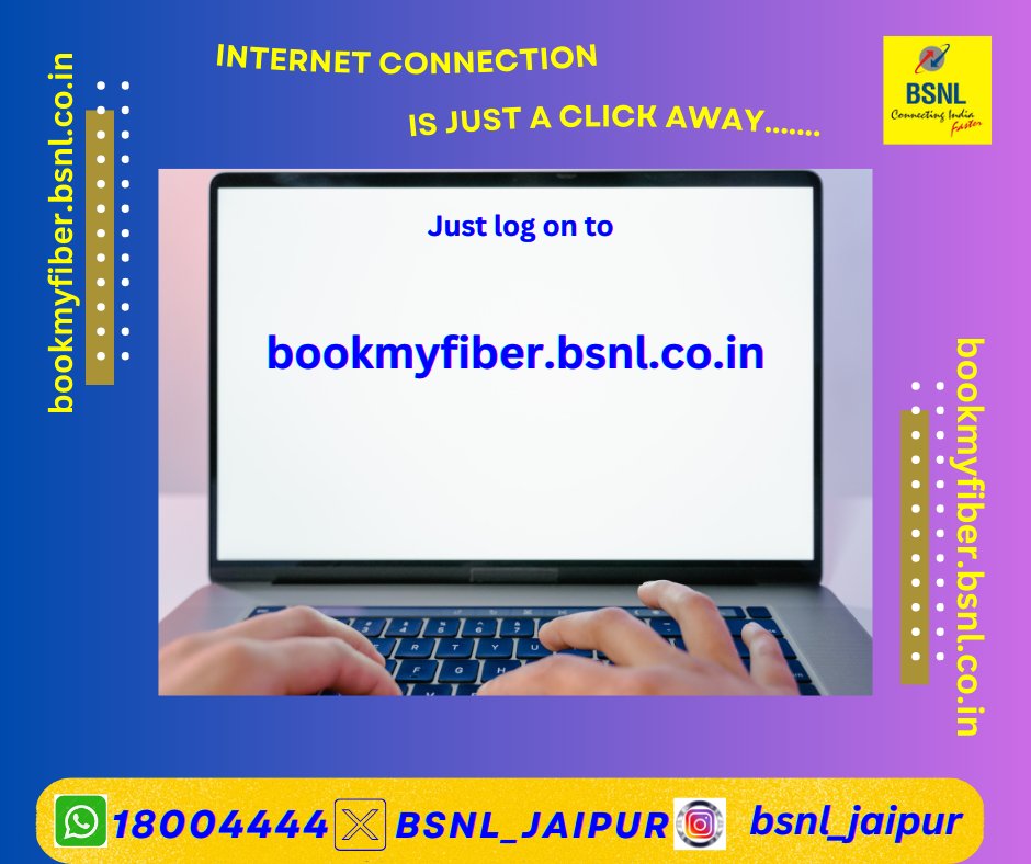 Internet connection booking has become much easier than ever before. Just log on to our website and have a seamless experience. 
@BSNL_RJ #FTTH #fiber #highspeedinternet #onlineinternetbooking #BSNL #familyWiFi
