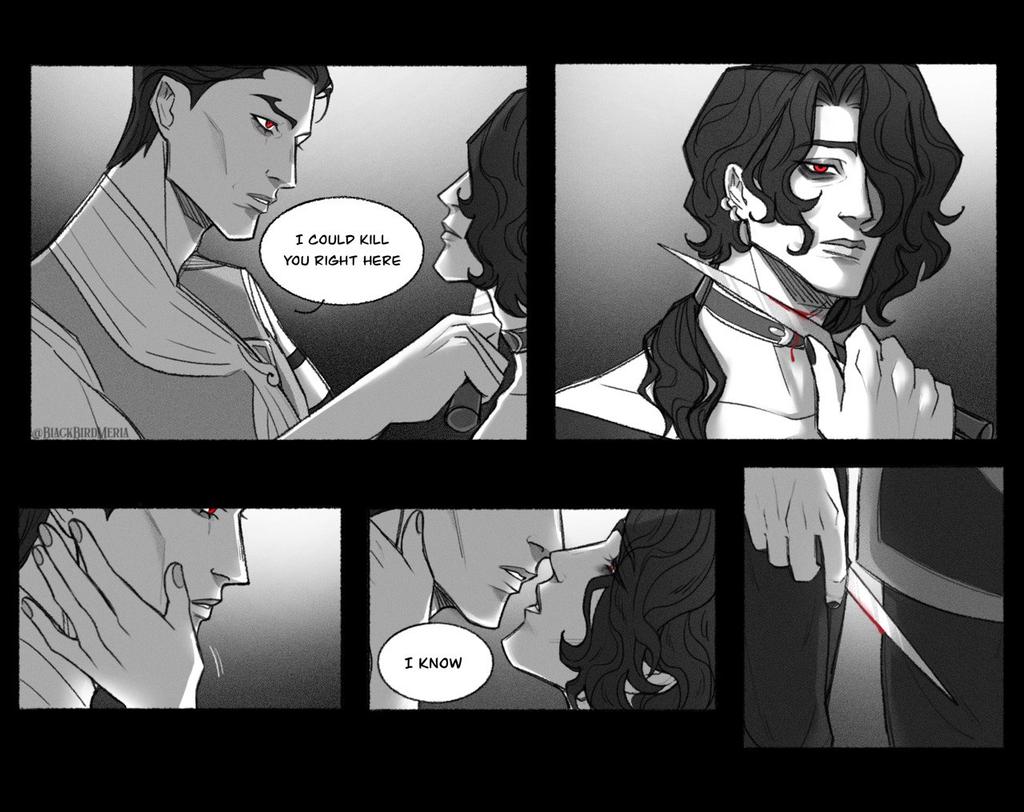 Y'all I'm still on a break, but have a lil something 👉🏻👈🏻 (And yes they kissed in the last panel, I know cuz I was the knife) #jhinhwei #jhin #hwei