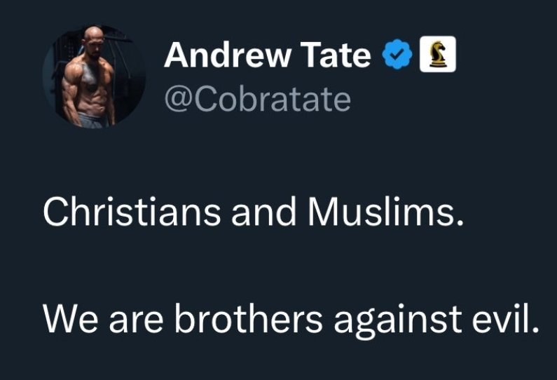 Muslims have literally attempted to conquer Christian lands by the sword for 1400 years. They never gave up, by the way. They ended up so weak and pathetic that they switched to poverty, mass immigration and out-breeding native Christians. Andrew Tate is a subversive plant.