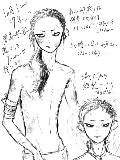 (千ゲ)7年ifゲ、千がいないから時間感覚掴むために髪伸ばしててもいいし、邪魔だし表情隠す相手もいないからって短髪でもいい
🍉ちゃんほど漁・猟ができないのでより薄い身体になりそう
余りに頼りなくてつい目で追ってしまう干空ちゃん... 