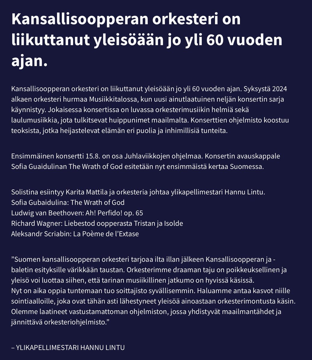 Onneksi tuli selattua @helsinkifest 2024 ohjelmisto. Sieltähän löytyi @MattilaKarita ja @hlintu elokuussa @Musiikkitalo :ssa 🤩 Ja lippujakin oli vielä jäljellä, onneksi 👍😁