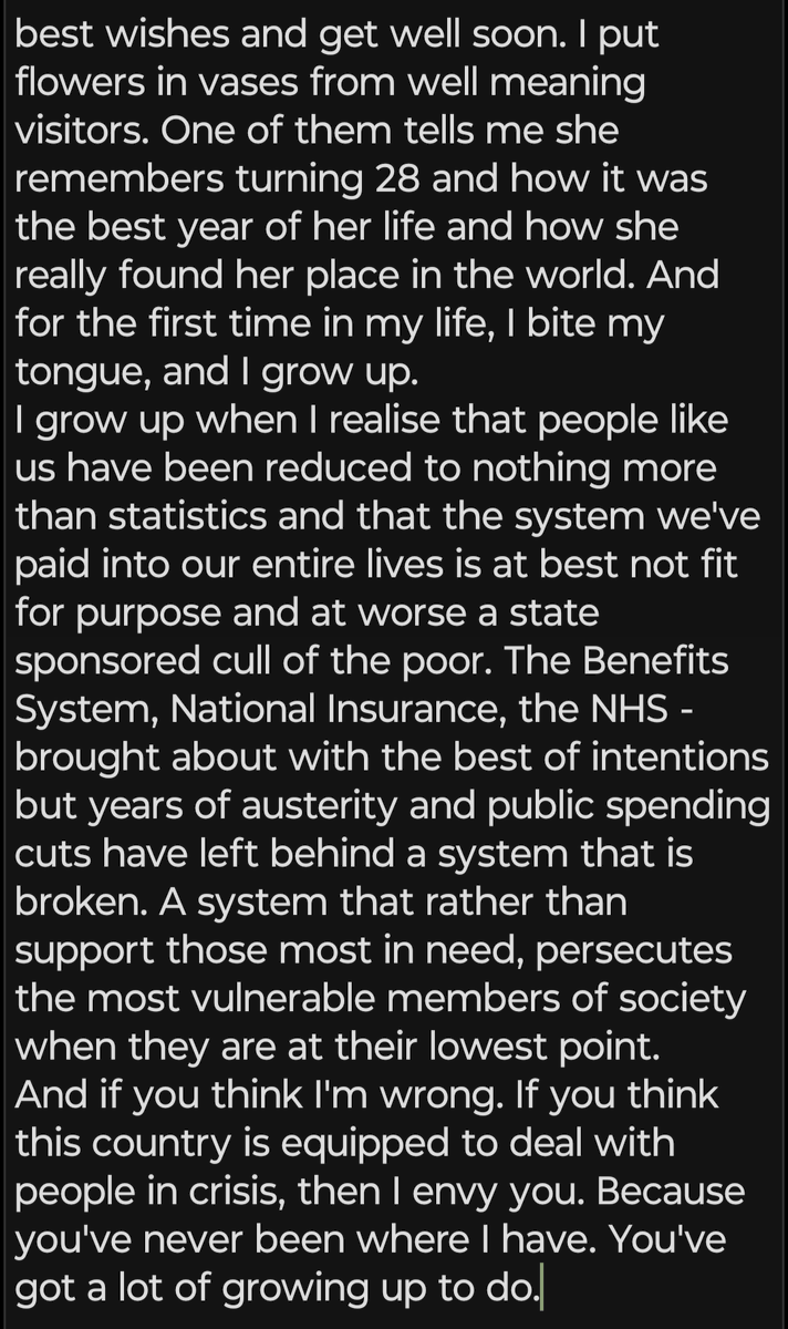 She got found fit for work, my mum.
Dragged herself there 2 days a week.
Slept the rest.
Dead within the year.
She became one of the statistics. 
Her name was Mary Davies.
And my god did we try.
#sicknote #dwp #benefits #sickpay