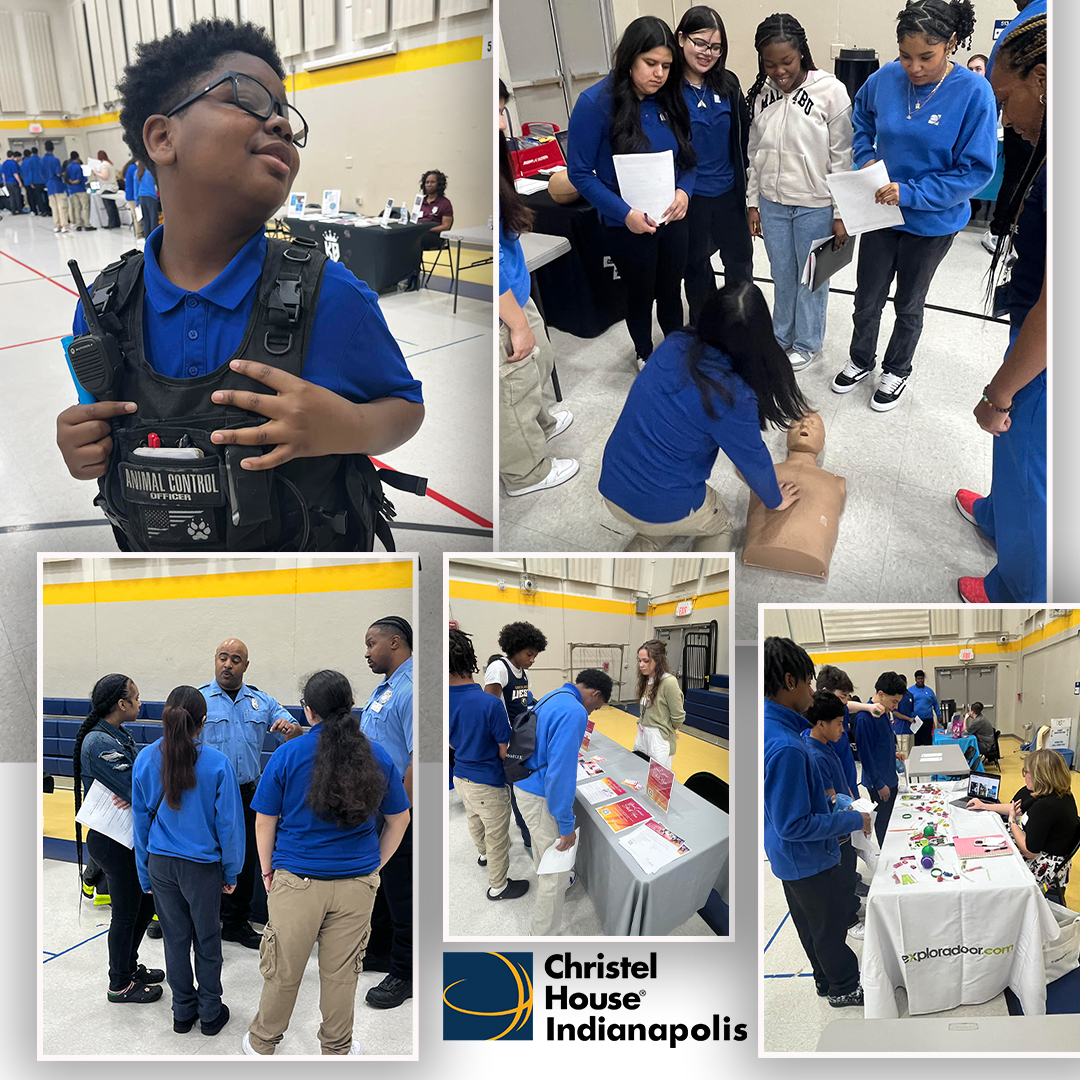 Through our unique Christel House College & Careers program, students can explore a wide variety of future job options. Recently, two dozen companies visited Christel House Indianapolis, meeting and sharing potential careers with our 6 & 8 grade students. #collegeandcareers