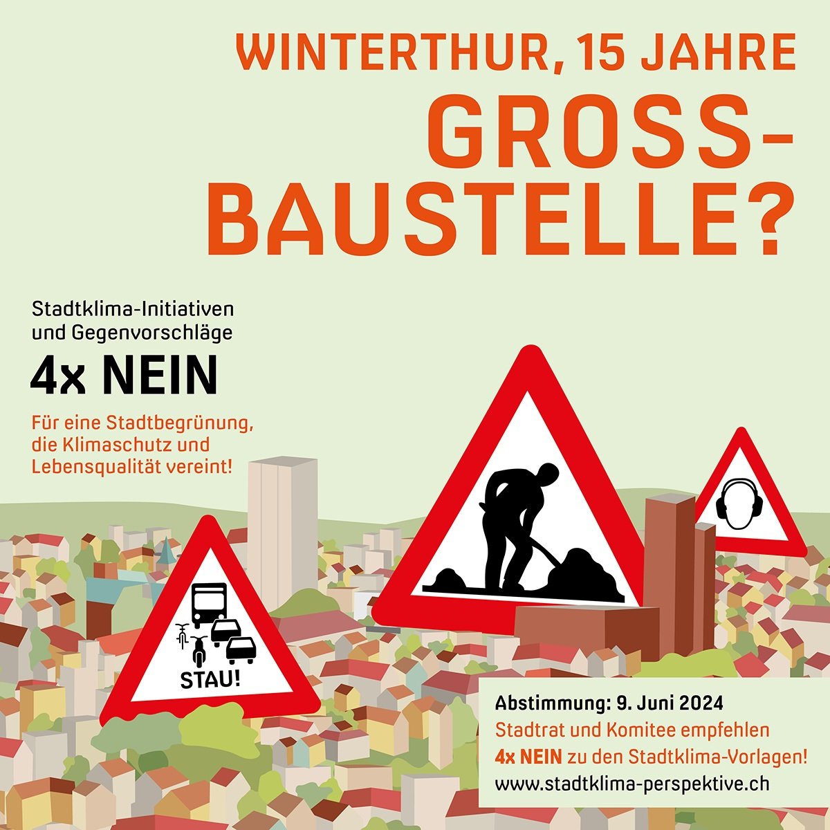 🚧🌳 Mit den Stadtklima-Initiativen und Gegenvorschlägen werden 20 km intakte Verkehrsinfrastruktur zerstört. Das gäbe 5-10x mehr Baustellen pa und Kosten von CHF 100-300 Mio. Folgekosten würden sich CHF 10 Mio. pa ergeben. Das ist einfach zu viel! 4x NEIN zu diesen Plänen! 🛑💰