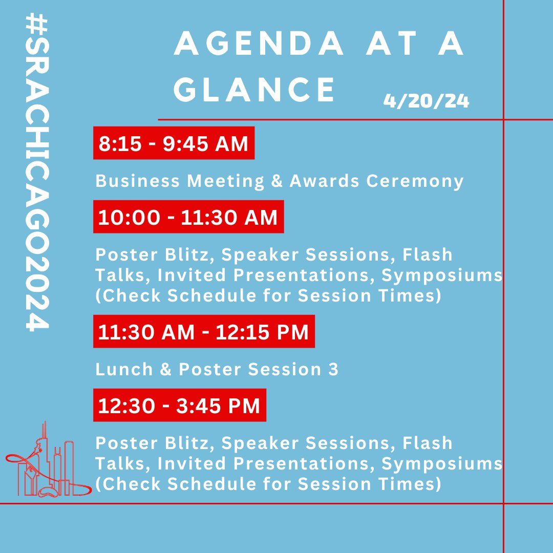 We have some exciting events planned for today! Check out today's 'Agenda at a Glance' #SRACHICAGO2024 bit.ly/3xqaXVa