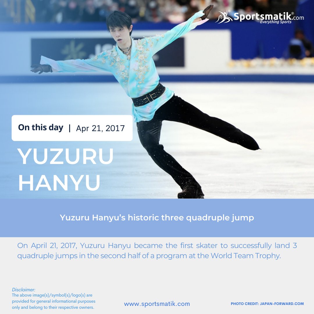 On April 21, 2017, Yuzuru Hanyu became the first skater to successfully land 3 quadruple jumps in the second half of a program at the World Team Trophy.

sportsmatik.com

#YuzuruHanyu #羽生結弦 #FigureSkating #HANYUYUZURU𓃵 #フィギュアスケート