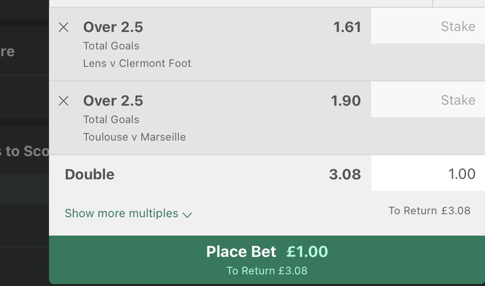 Lens O2.5 Gols @ 2.2 📉1.61 Toulouse game O2.5 Goals @ 2.1 📉 1.90 £100 on the double @ 4.62 = £462 Now you'll only get £308📉 Hope you enjoyed the free early value. The links to both my free and paid groups are in my bio. In both we have sections where we dedicate time to