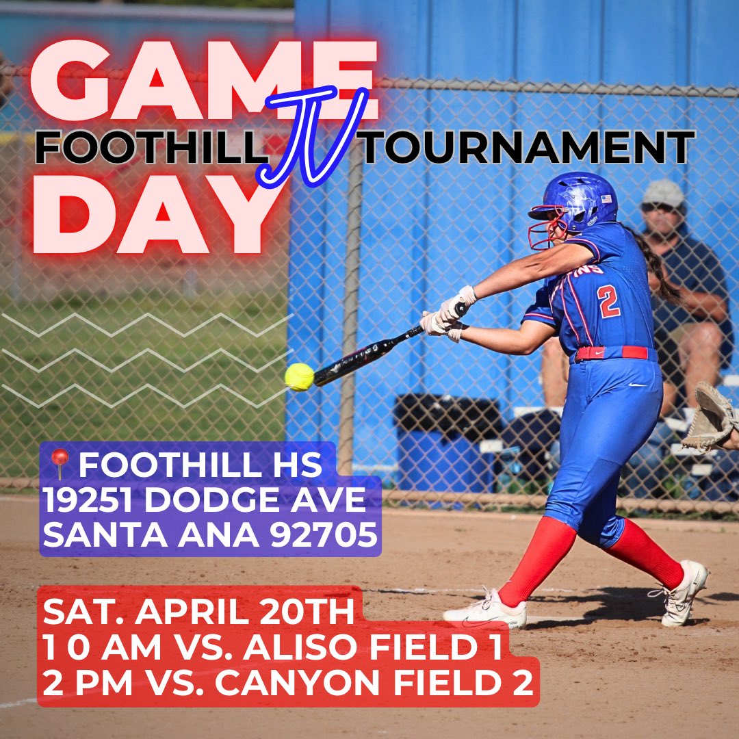 ‼️GAME DAY‼️ Saturday, April 20th Foothill JV Tournament 🥎 10:00 am Los Al vs Aliso Field 1 🥎 2:00 pm Los Al vs Canyon Field 2 📍Foothill HS 19251 Dodge Ave Santa Ana 92705