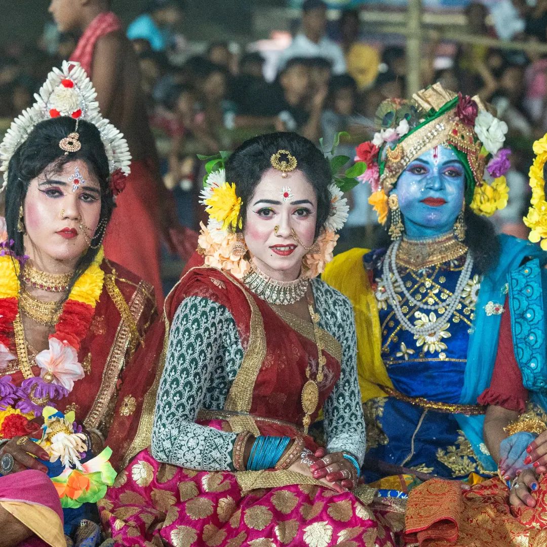 Radhakrishnan dance plays a significant role in the Gajan festival, particularly in regions of Bengal and Tripura. It's a traditional form of folk dance performed during the festival to honor Lord Shiva and celebrate his divine union with Goddess Parvati. © Kaushik Deb.