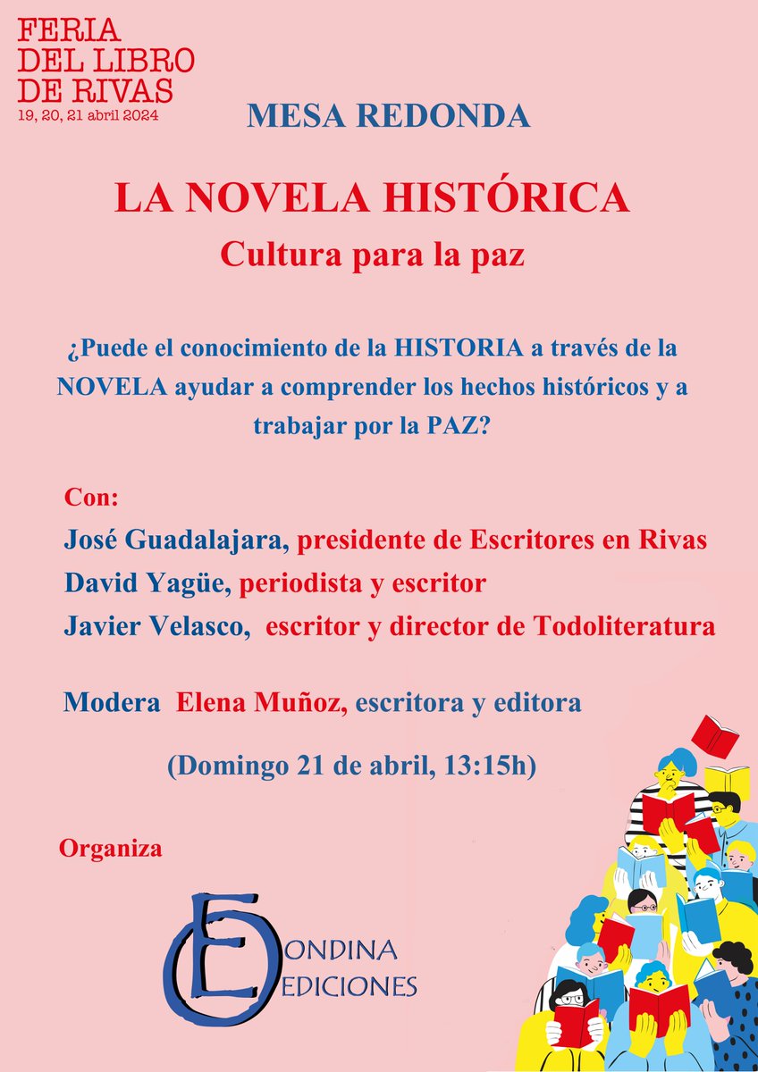 Mañana tendré el placer de moderar una mesa más que interesante sobre NOVELA HISTÓRICA. Feria del Libro de #Rivas.
Organiza @OndinaEdiciones  
#novela
#novelahistorica