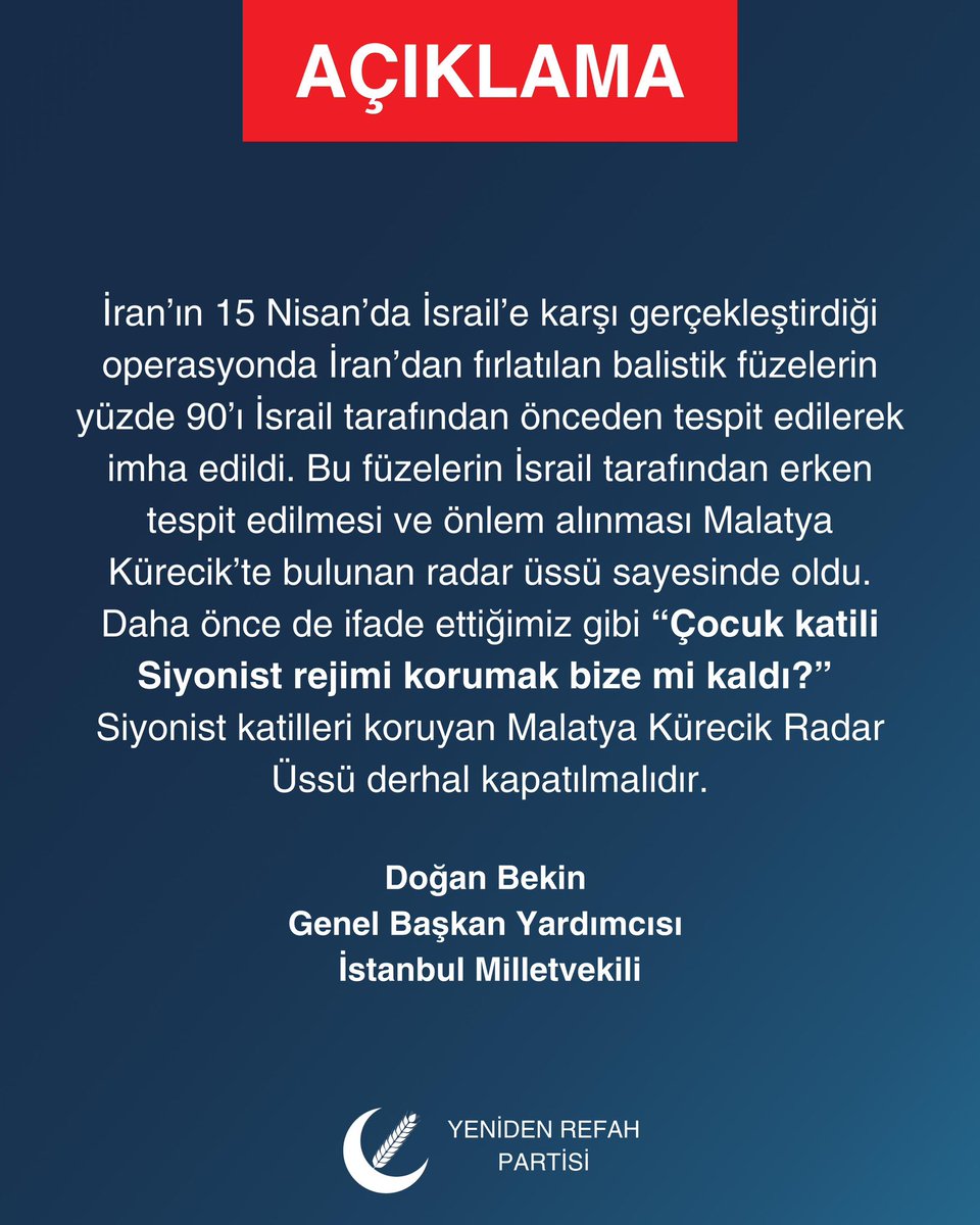 Siyonist katilleri koruyan Malatya Kürecik Radar Üssü derhal kapatılmalıdır! 🇹🇷🇵🇸 @ErbakanFatih @DoganBekin @rprefahpartisi