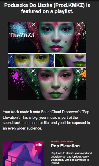 'Your track made it onto SoundCloud Discovery’s 'Pop Elevation'. This is big: your music is part of the soundtrack to someone’s life, and you’ll be exposed to an even wider audience.' Thank you 😊♥️ on.soundcloud.com/CK62MhixShG8ab…